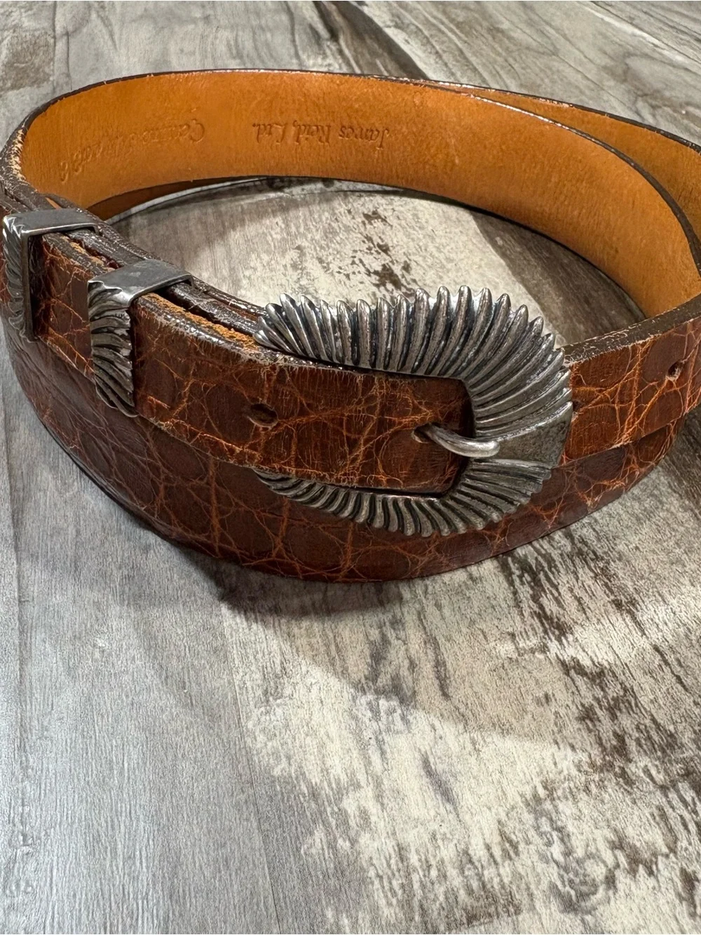 James Reid, Ltd. Alligator Men’s SZ 38 Western Belt 925 Sterling Silver Buckle